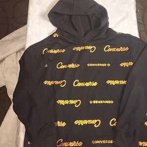 New Hooded Crop Top Coverse Black & METALLIC GOLD Large